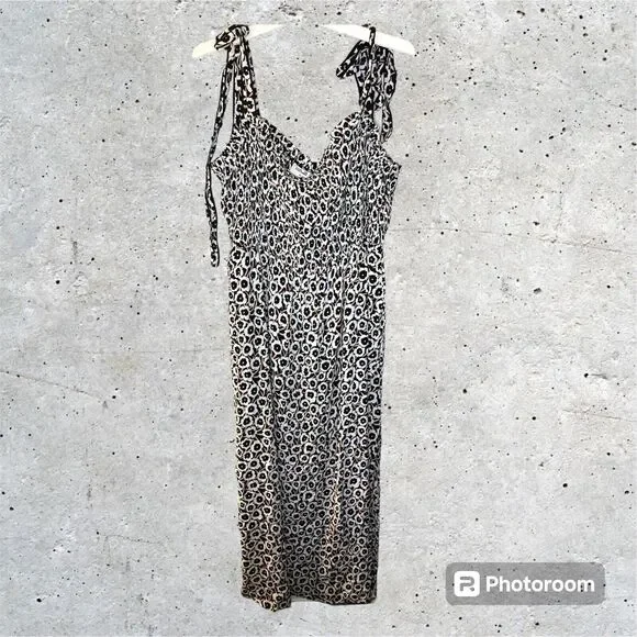 Diane Von Furstenberg Target Size 2X Smocked Tie Strap Neutral Poppy Midi Dress - Picture 2 of 5